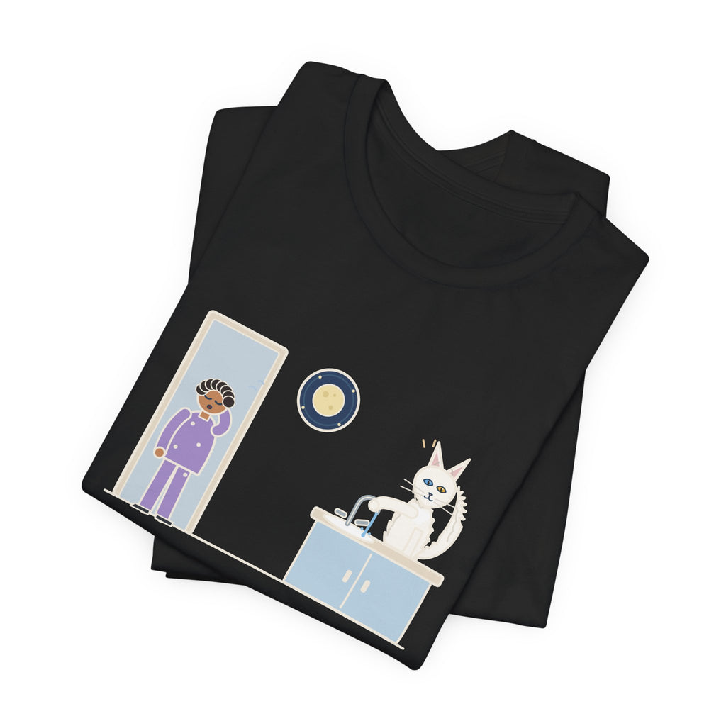 Turkish Angora Cat T-Shirt - Turned On the Bathroom Faucet by Himself at Two A.M. Funny Cat Tee