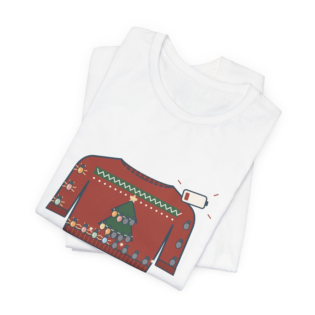Tacky Sweater Party T-Shirt - Tackiness: 10. Battery Life: 2. Funny Christmas Lights Tee