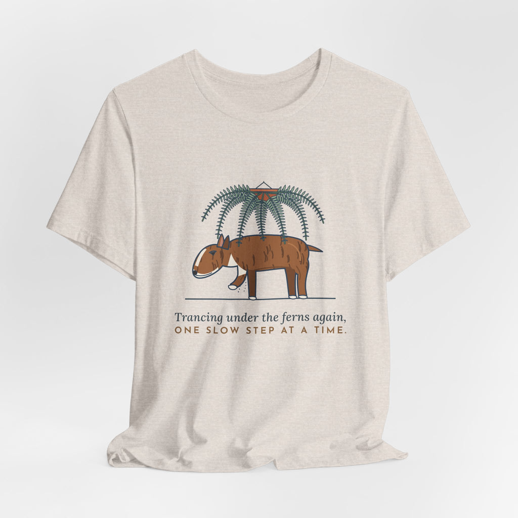 Bull Terrier T-Shirt - Trancing Under the Ferns Again Funny Ghost Walking Dog Tee