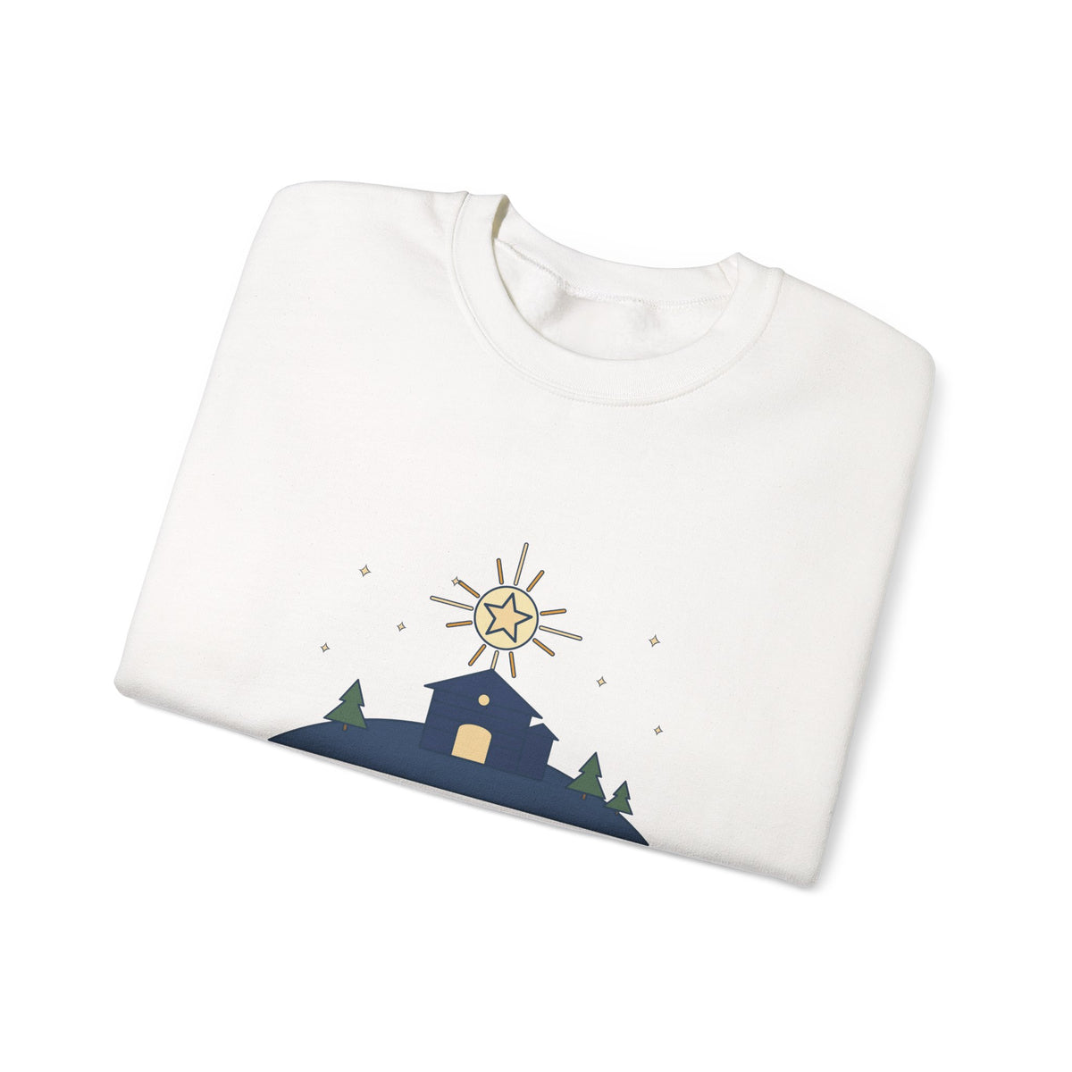 The Stars Are Brightly Shining Sweatshirt, Christmas Cappeau Quote Crewneck with Star over Stable