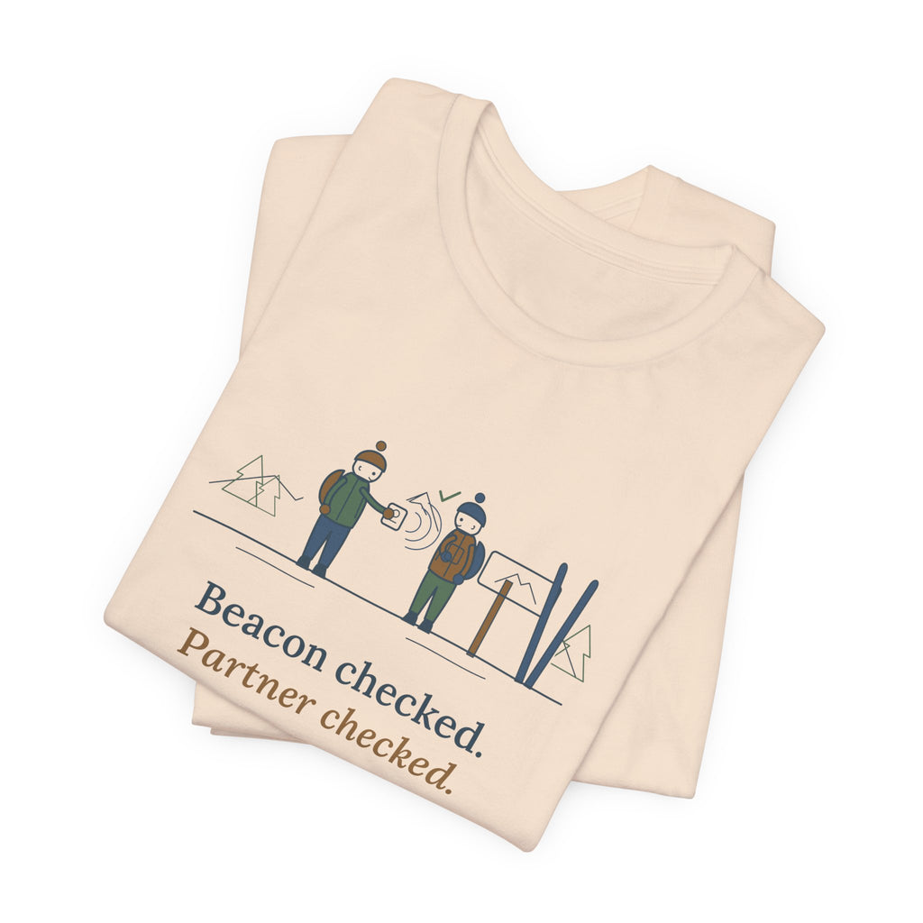 Backcountry Ski T-Shirt - Beacon Checked. Partner Checked. Ski Touring Tee