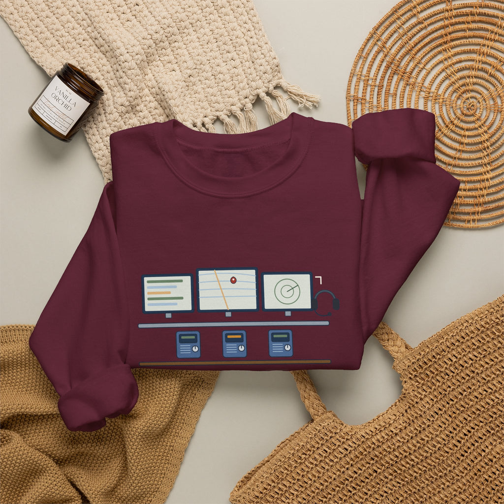 911 Dispatcher Crewneck Sweatshirt - Three Radios, One Headset, Zero Panic