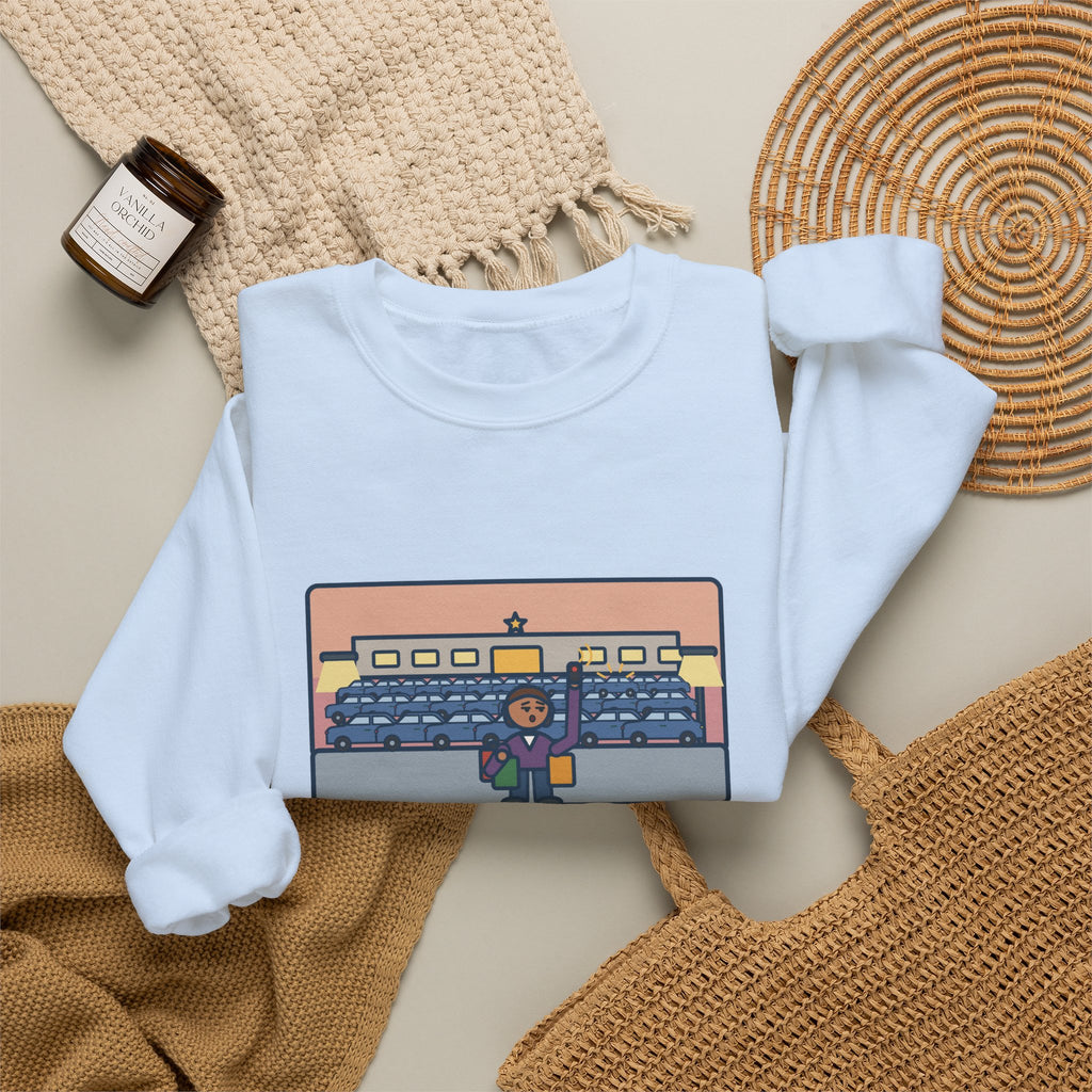 December Shopping Sweatshirt, Found a Parking Spot in Twenty Minutes, Found the Car Again in Forty, Funny Mall at Dusk Crewneck
