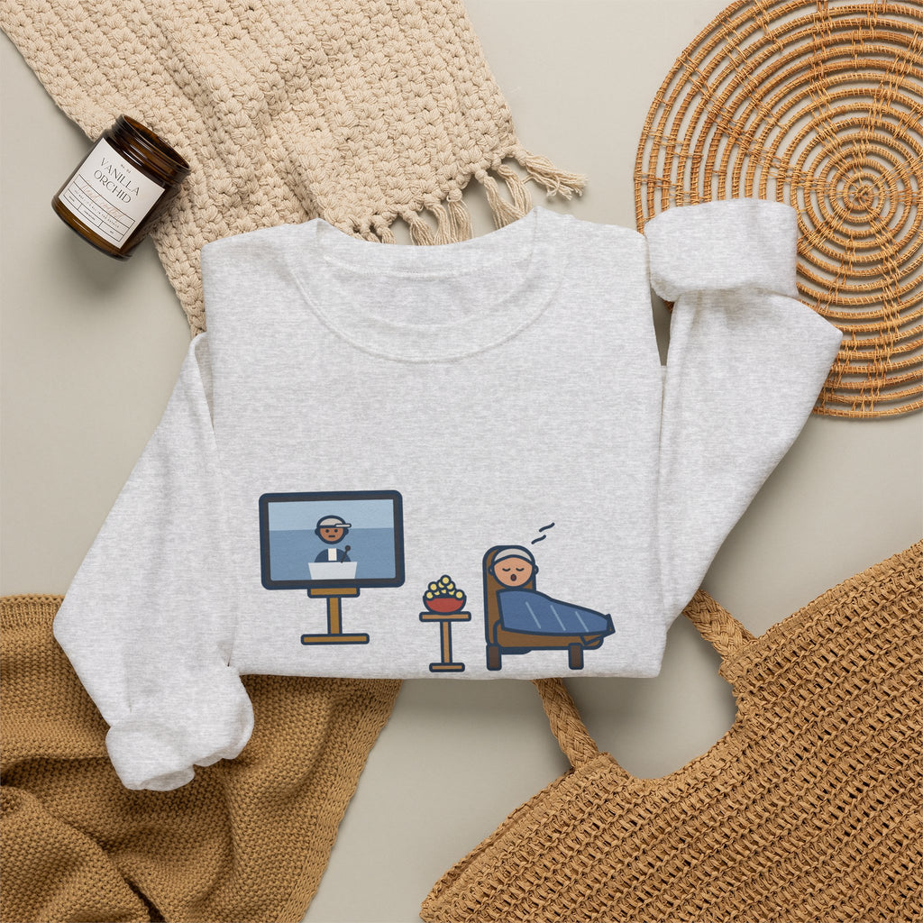 Sports Fan Sweatshirt, Sat Down to Watch the Game, Woke Up for the Postgame Interviews, Funny Recliner Nap Crewneck