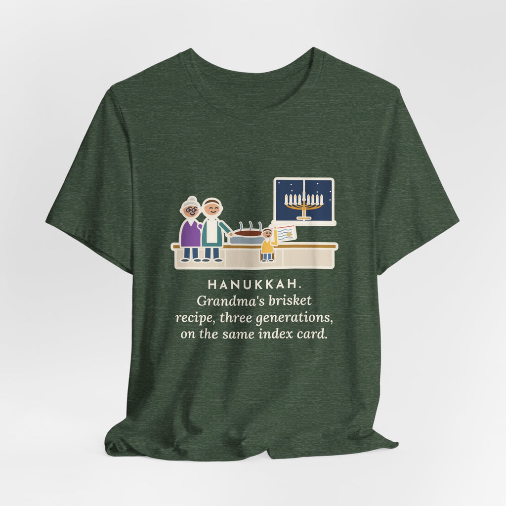 Funny Hanukkah Brisket T-Shirt, Grandma's Recipe, Three Generations, the Same Index Card, Recipe Card Tee