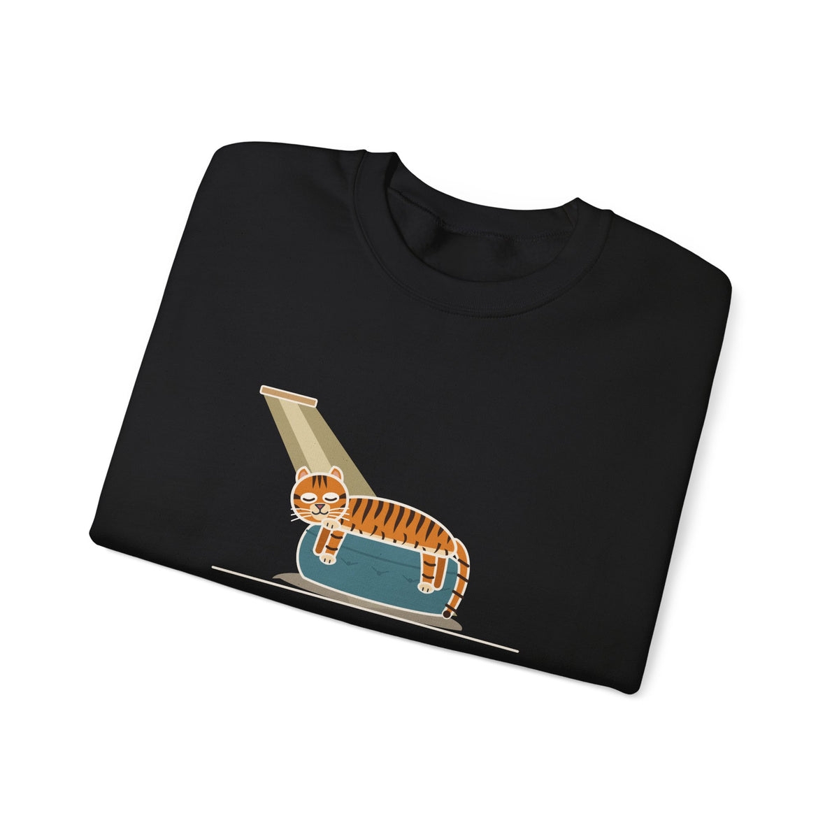 Tiger-Striped Cat Crewneck Sweatshirt - Sprawled on the Ottoman Like a Tiger on a Sun Rock Cat Gift