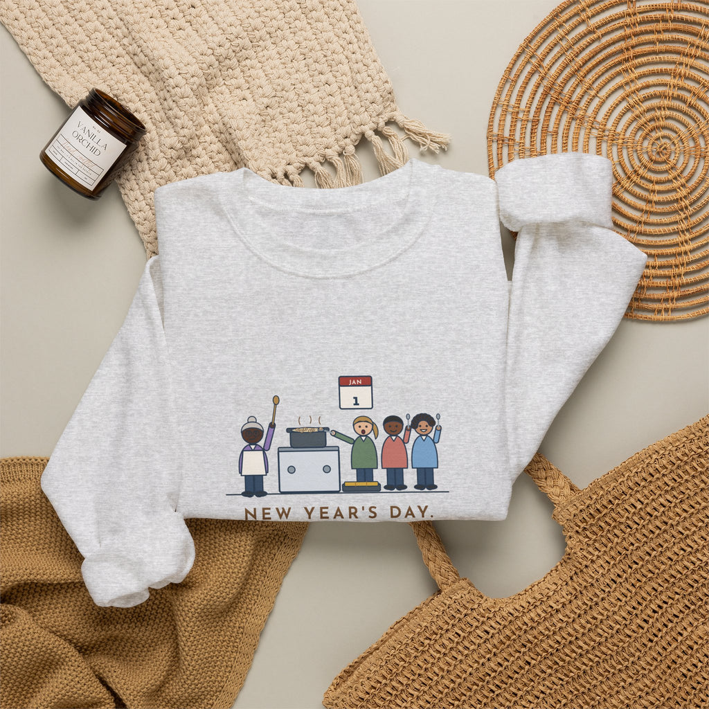 New Year's Day Sweatshirt, Grandma Stood at the Stove Until Everyone Ate a Spoonful of Peas for Luck, Funny Southern Kitchen Crewneck