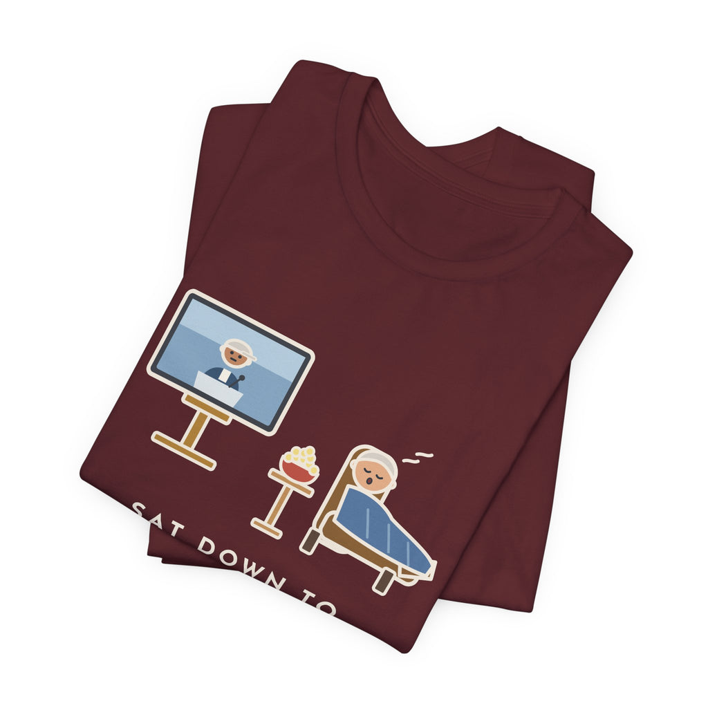 Funny Sports Fan T-Shirt, Sat Down to Watch the Game, Woke Up for the Postgame Interviews, Recliner Nap Tee