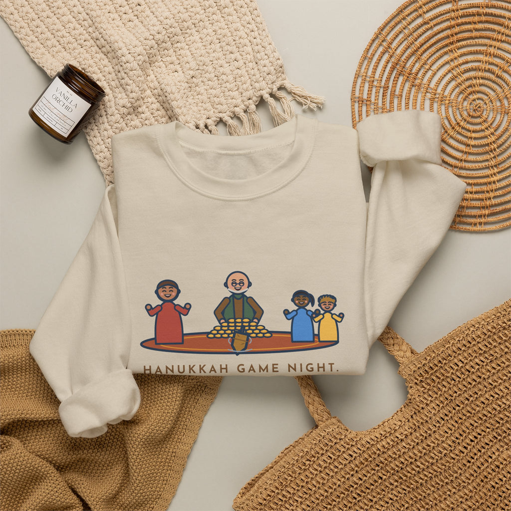 Hanukkah Game Night Sweatshirt, Grandpa Won Every Chocolate Coin with a Dreidel Older Than Mom, Funny Living Room Rug Crewneck