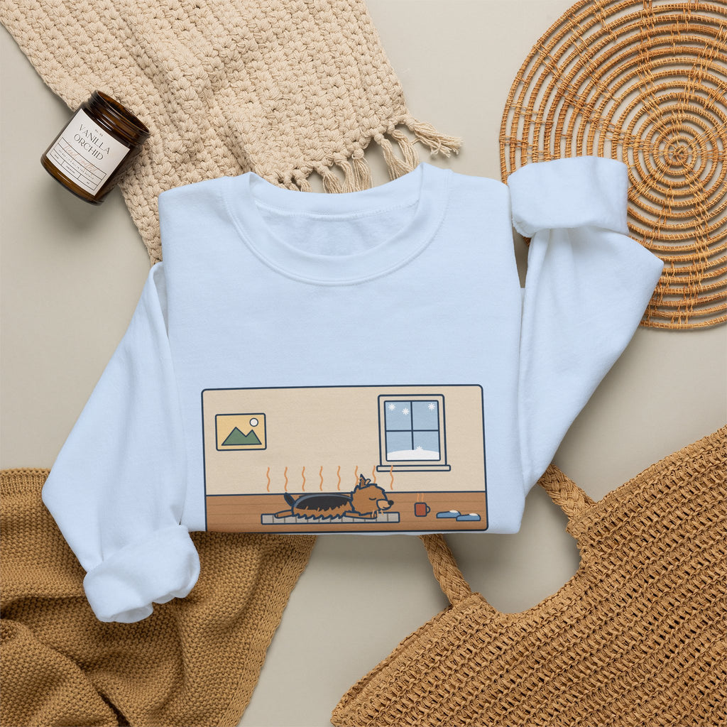 Morkie Sweatshirt, Every Winter Morning Stretched Across the Heating Vent, Funny Warm Spot Crewneck