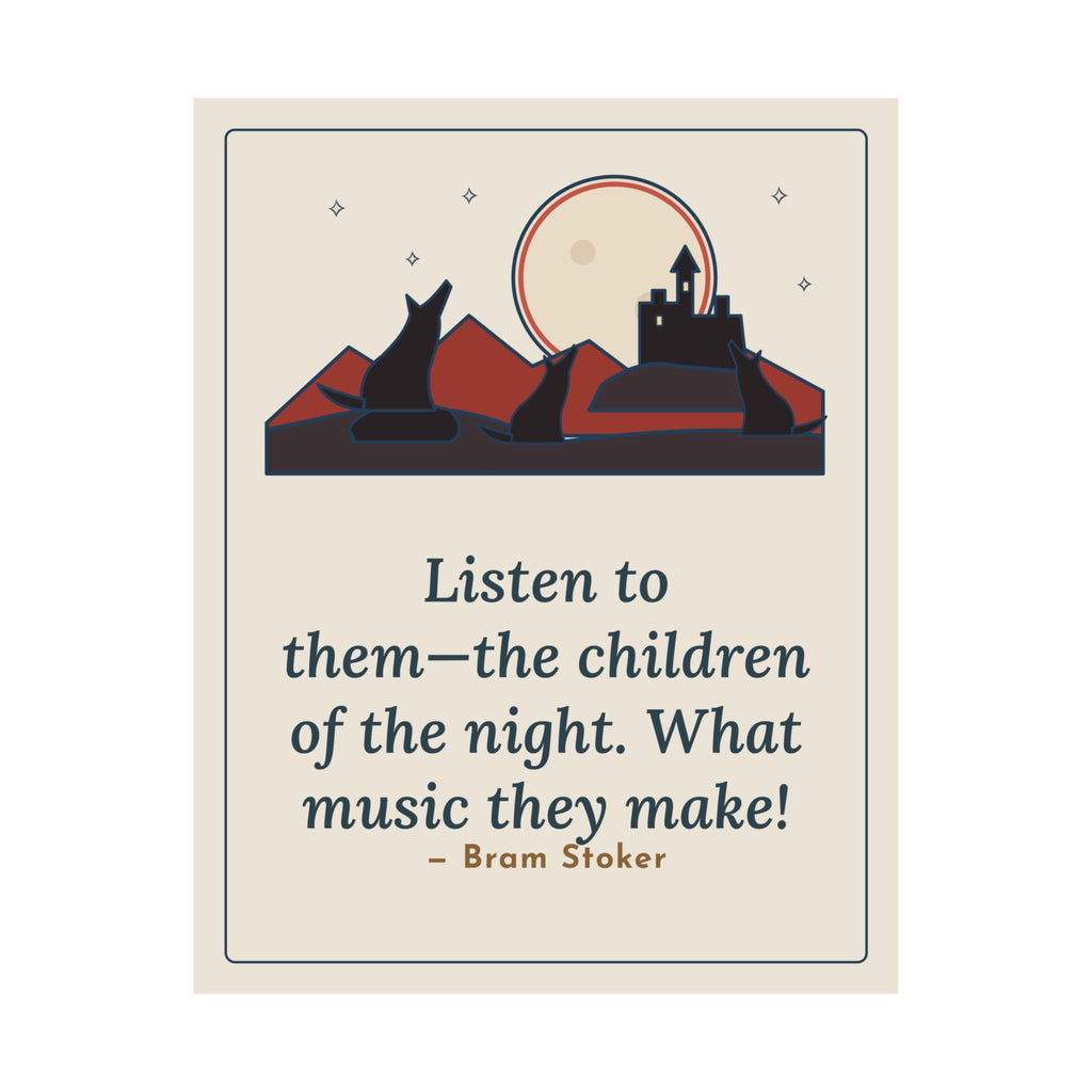 Bram Stoker Quote Poster, The Children of the Night, Gothic Wolves and Red Moon Wall Art