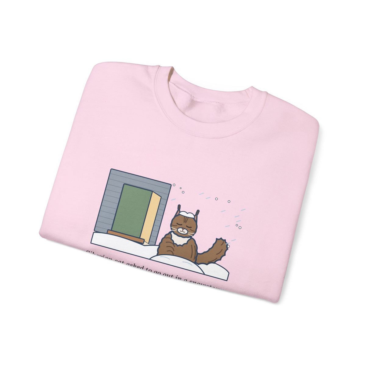 Siberian Cat Crewneck Sweatshirt - Happy in the Snowbank During a Snowstorm