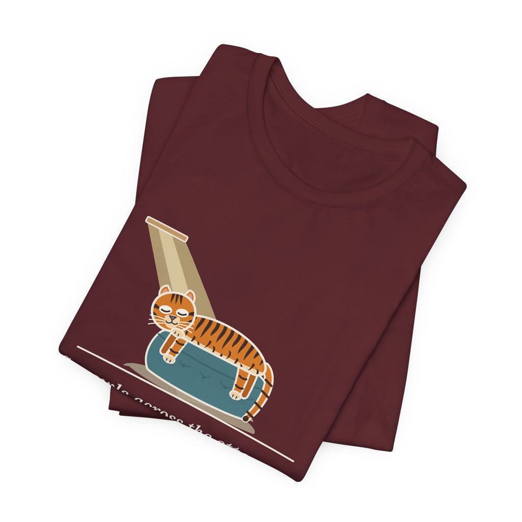 Tiger-Striped Cat T-Shirt - Sprawls Across the Ottoman Like a Tiger on a Sun Rock Striped Cat Tee