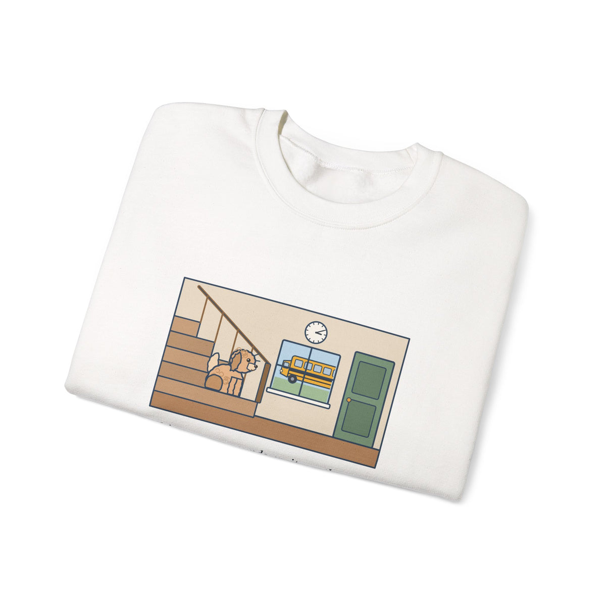 Maltipoo Sweatshirt, Seven Pounds, Waits on the Stairs at 3:10 Every Day for the School Bus, Funny Front Hall Wait Crewneck