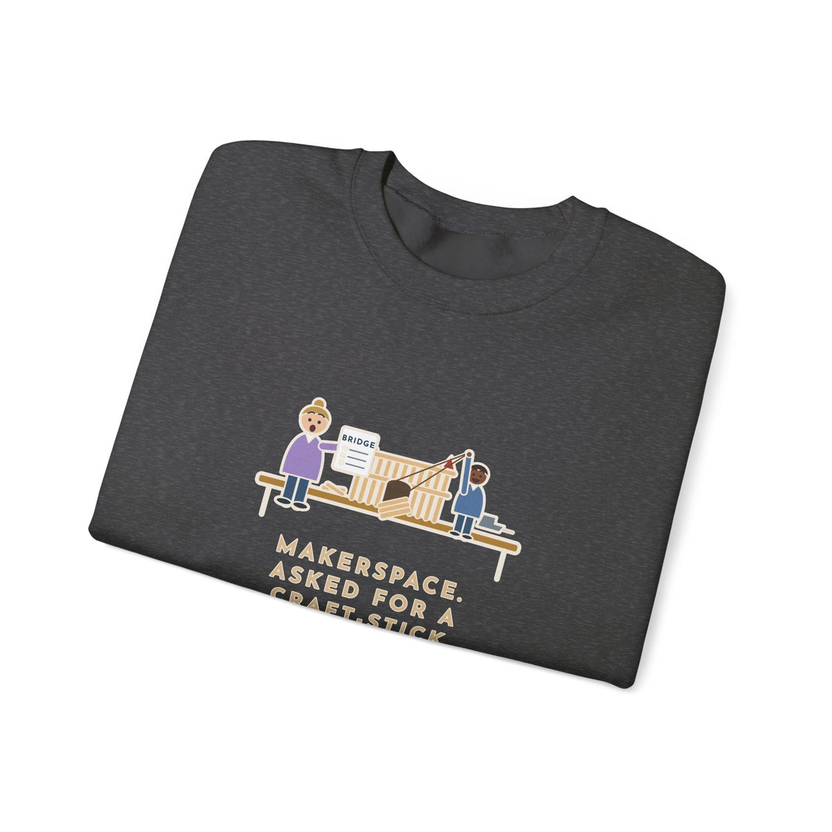 Makerspace Teacher Crewneck Sweatshirt - Craft-Stick Castle With a Working Drawbridge