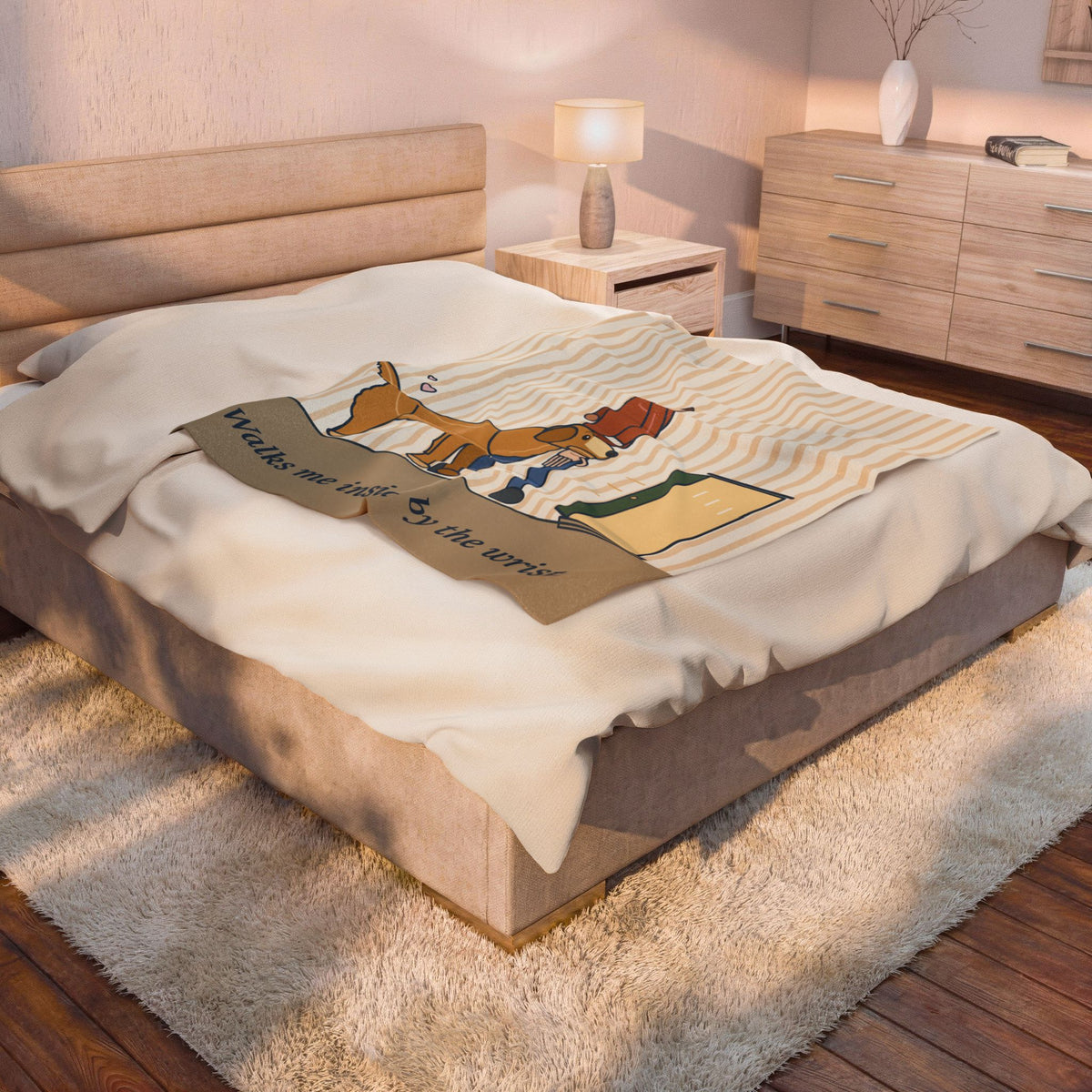Golden Retriever Blanket - Walks Me Inside by the Wrist. Velveteen Plush Throw