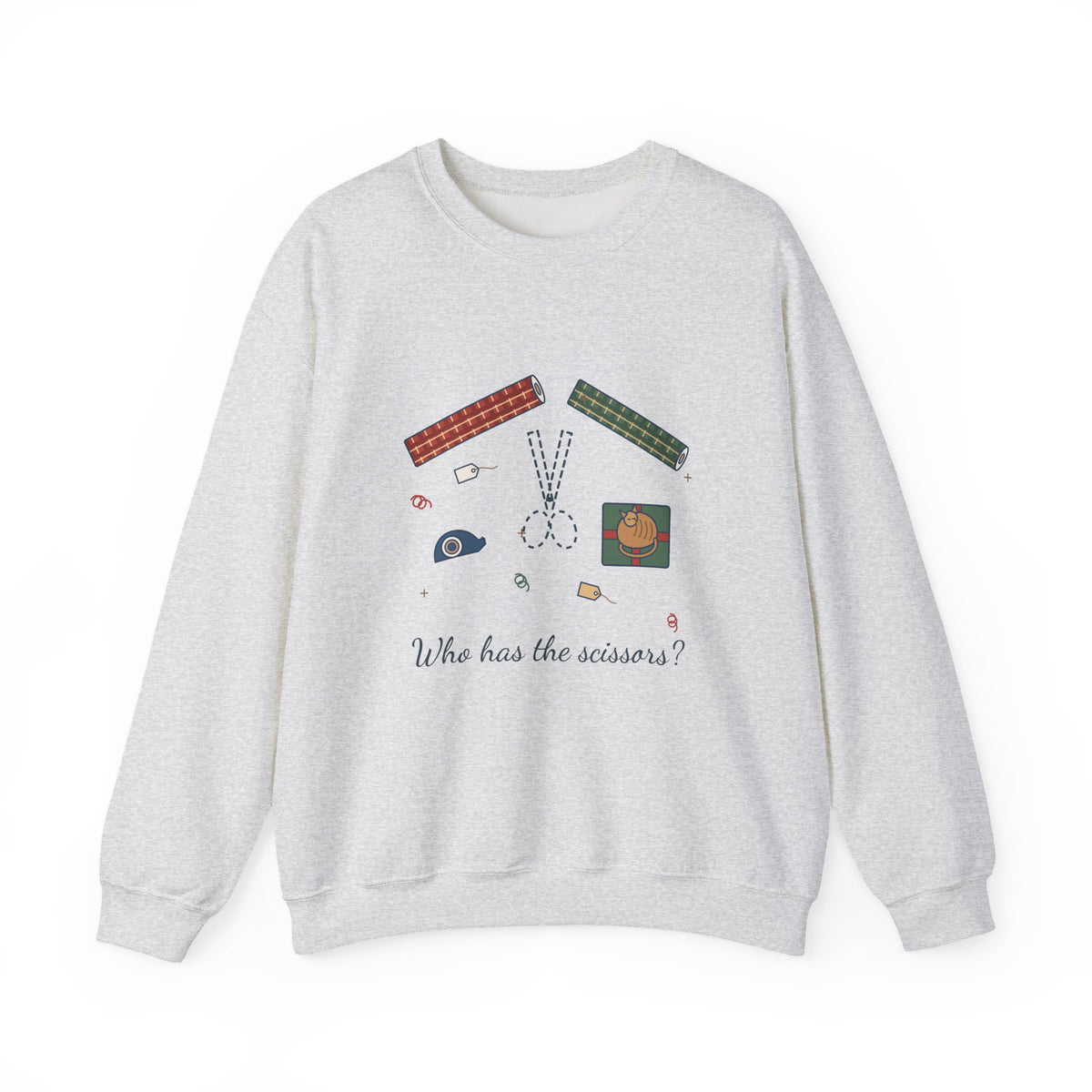 Christmas Crewneck Sweatshirt - Who Has the Scissors? Gift Wrapping Night Sweatshirt
