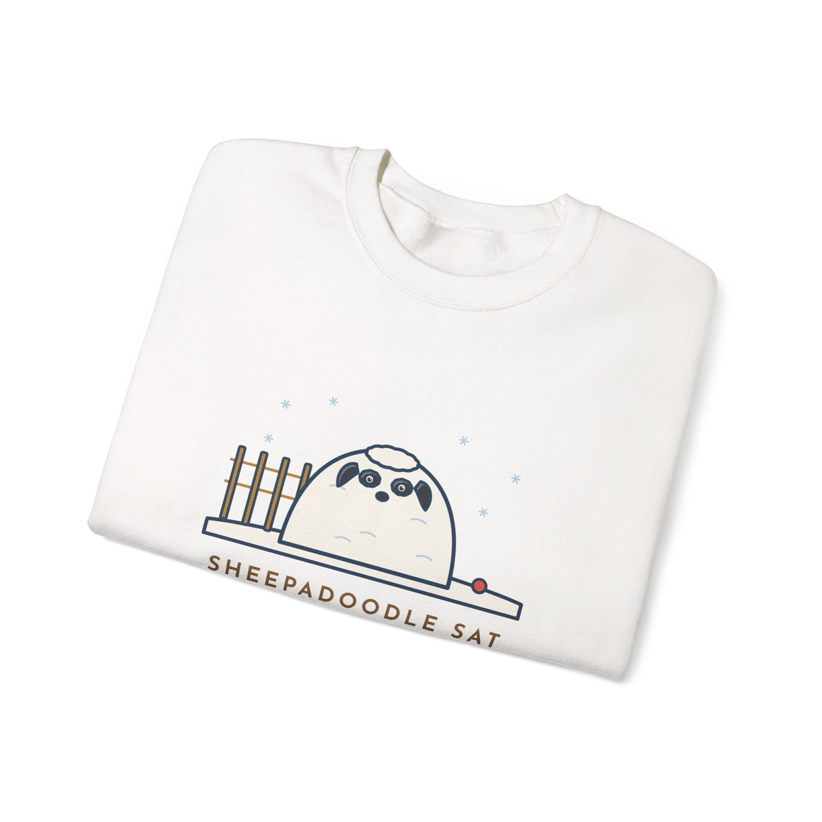 Sheepadoodle Sweatshirt, Sat Down in the Snow and Became a Snowdrift with Eyes, Funny Snowy Yard Crewneck