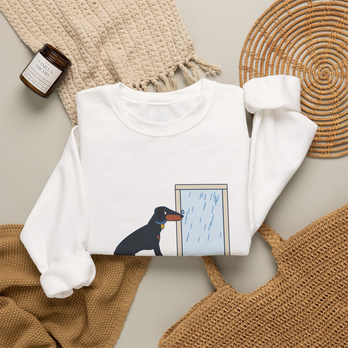 Doberman Crewneck Sweatshirt - Guard Dog. Won't Go Out in the Rain. Dobie Gift
