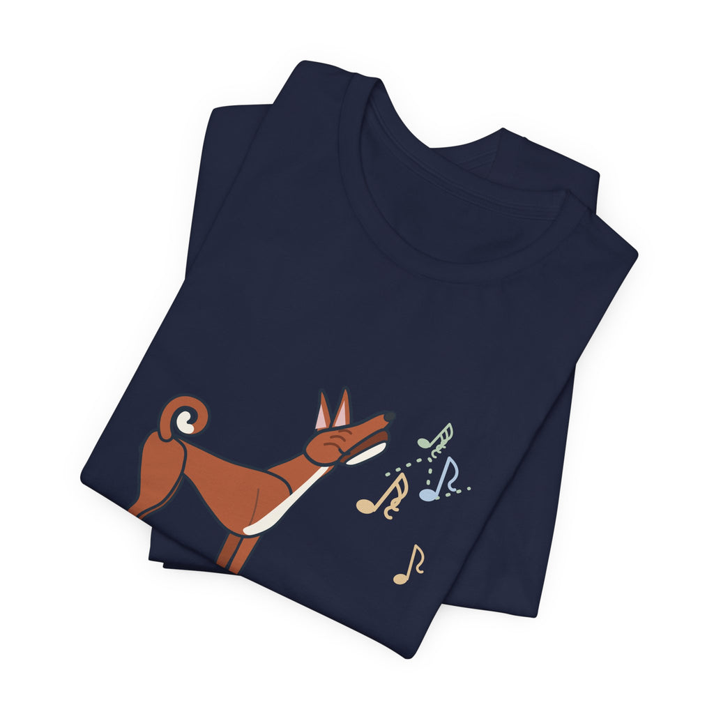 Basenji T-Shirt - Doesn't Bark. Yodels. Funny Barkless Dog Owner Tee