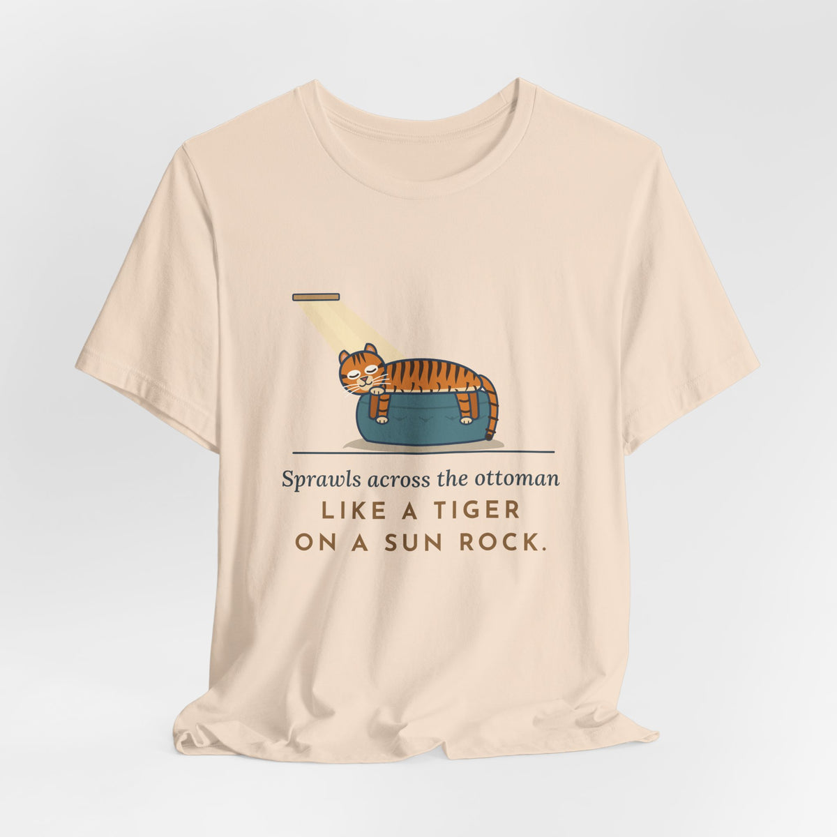Tiger-Striped Cat T-Shirt - Sprawls Across the Ottoman Like a Tiger on a Sun Rock Striped Cat Tee
