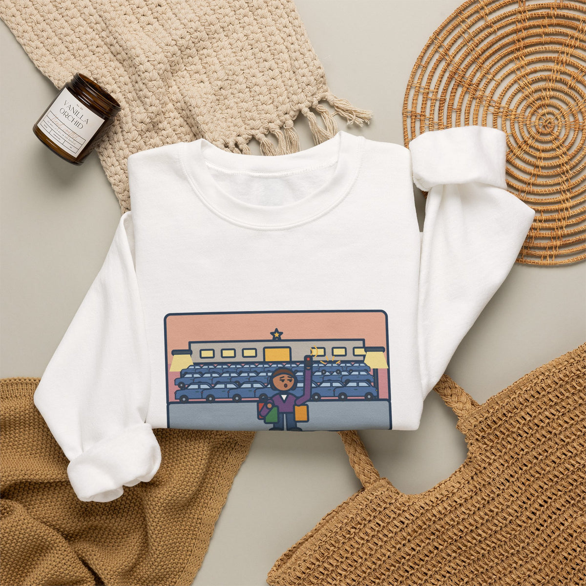 December Shopping Sweatshirt, Found a Parking Spot in Twenty Minutes, Found the Car Again in Forty, Funny Mall at Dusk Crewneck