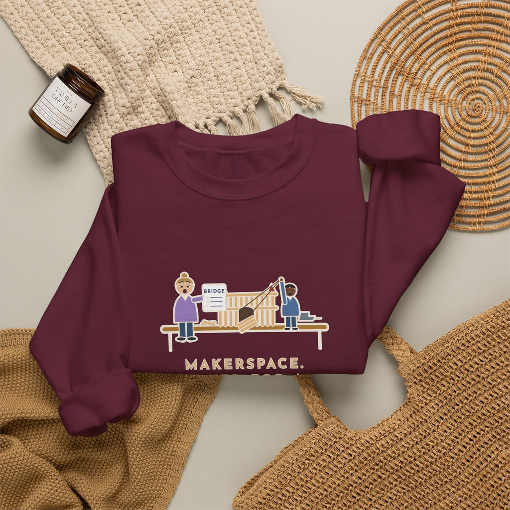 Makerspace Teacher Crewneck Sweatshirt - Craft-Stick Castle With a Working Drawbridge