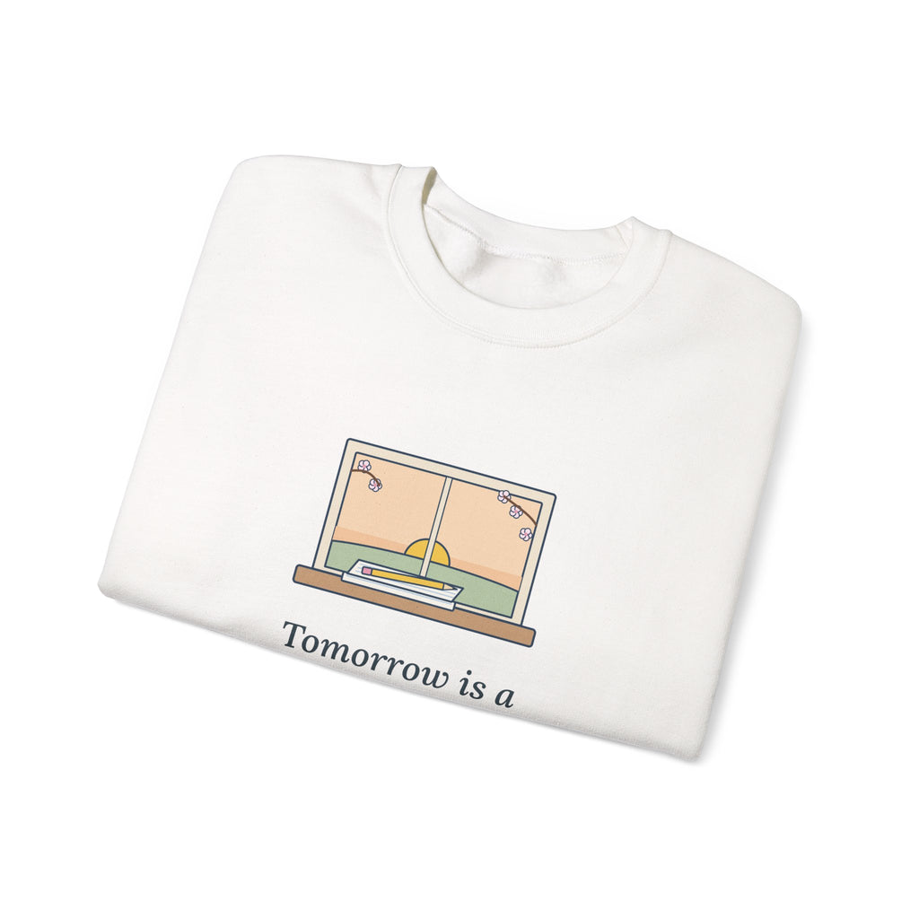 Tomorrow Is a New Day with No Mistakes in It Yet Sweatshirt, Encouragement Montgomery Quote Crewneck with Dawn Windowsill
