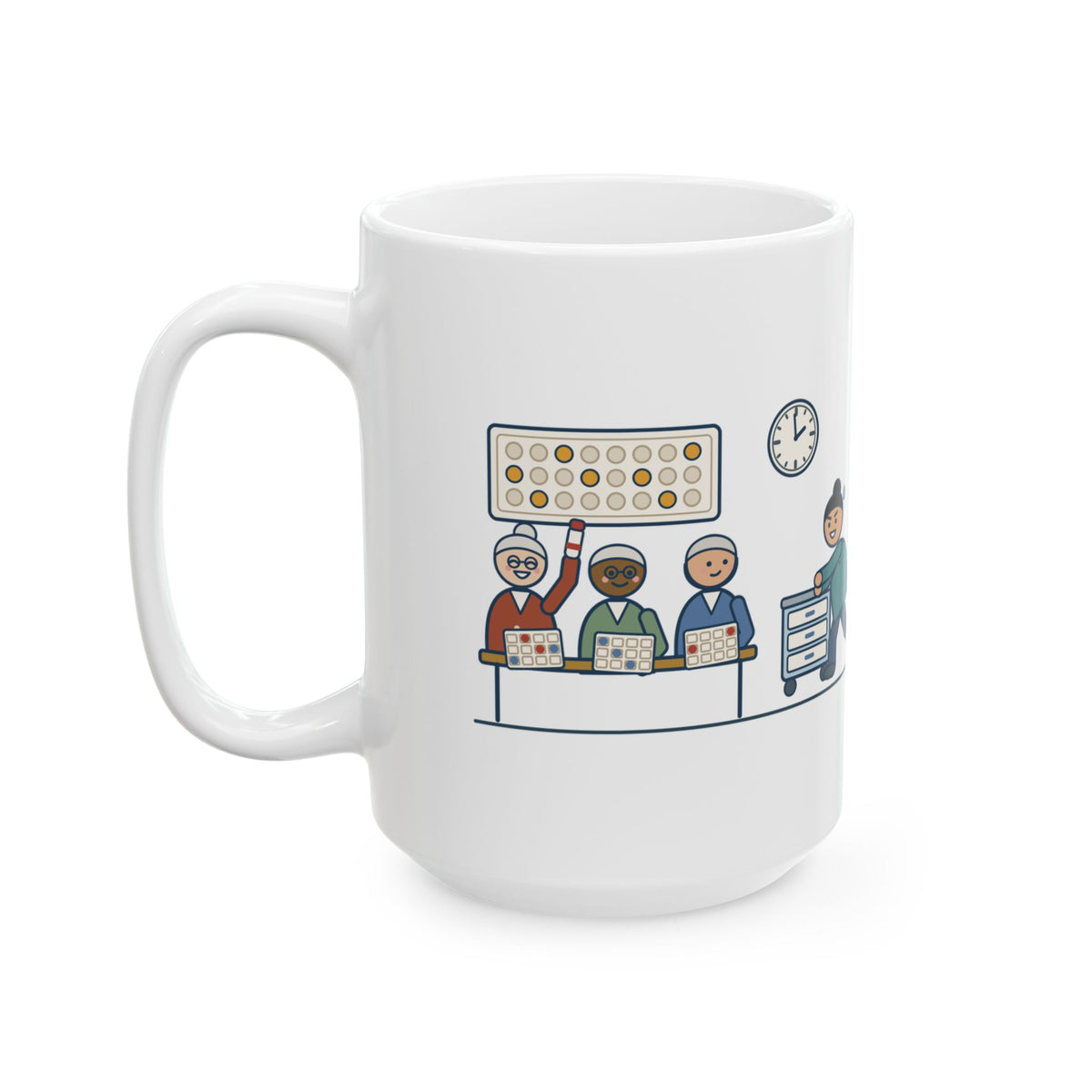 Large Assisted Living Nurse Mug 15oz - Bingo Starts at Two, Med Pass Ends at 1:59
