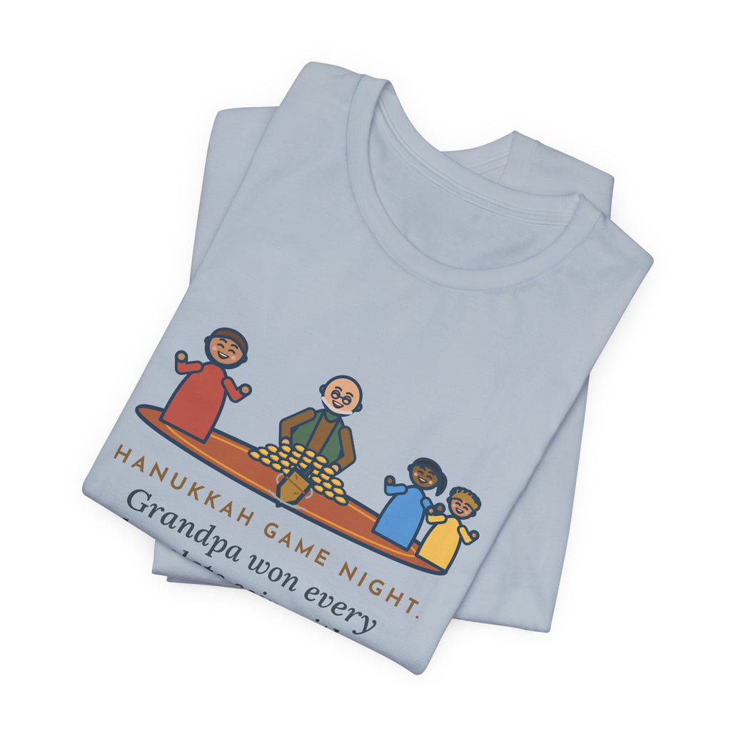 Funny Hanukkah Game Night T-Shirt, Grandpa Won Every Chocolate Coin with a Dreidel Older Than Mom, Living Room Rug Tee
