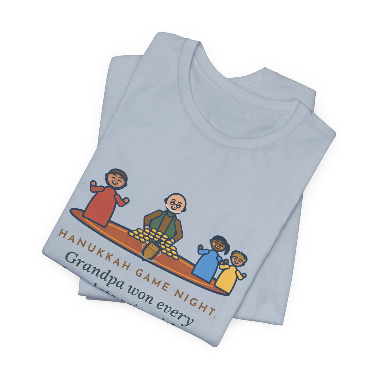 Funny Hanukkah Game Night T-Shirt, Grandpa Won Every Chocolate Coin with a Dreidel Older Than Mom, Living Room Rug Tee