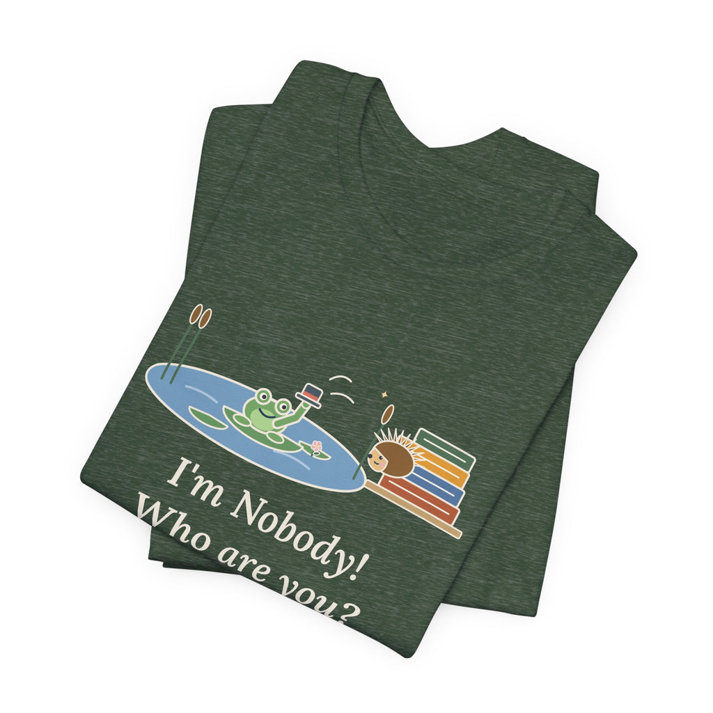 Dickinson Quote T-Shirt, I'm Nobody Poem, Literary Frog and Hedgehog Tee