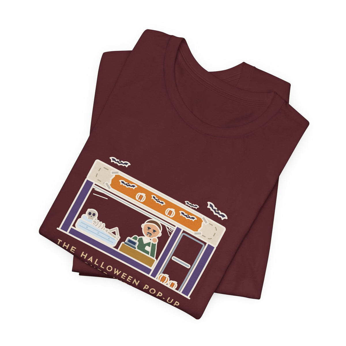 Funny Halloween T-Shirt - The Halloween Pop-Up Moved Into the Old Mattress Store, Same Guy at the Register