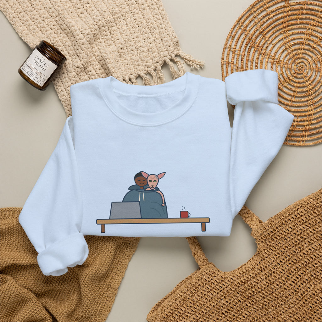 Peterbald Cat Found the Warmest Spot Crewneck Sweatshirt - Funny Hairless Cat Lover Gift