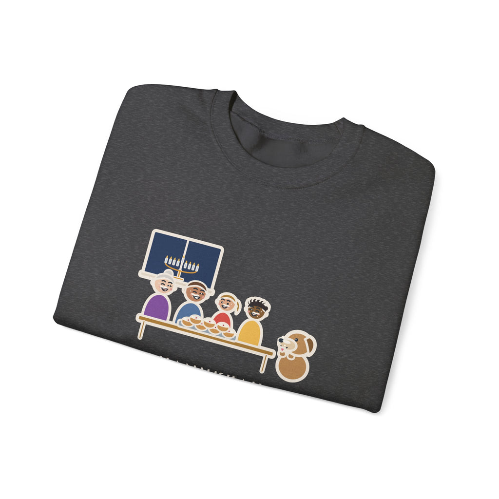 Hanukkah Sweatshirt, One Tray of Jelly Doughnuts, Powdered Sugar on Every Face, the Dog's Too, Funny Sugar Mustaches Crewneck