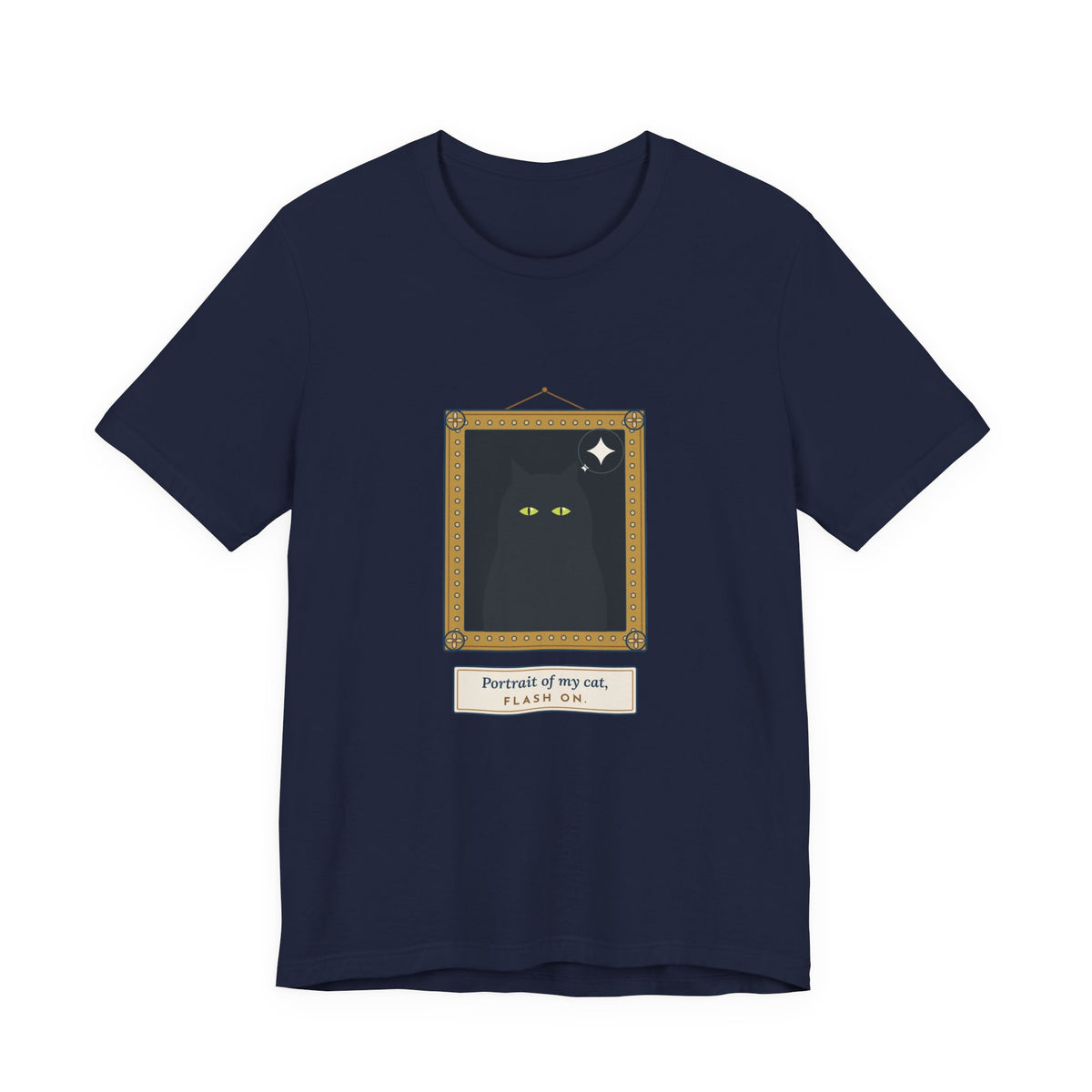 Black Cat T-Shirt - Portrait of My Cat, Flash On. Glowing Eyes Gallery Portrait Tee