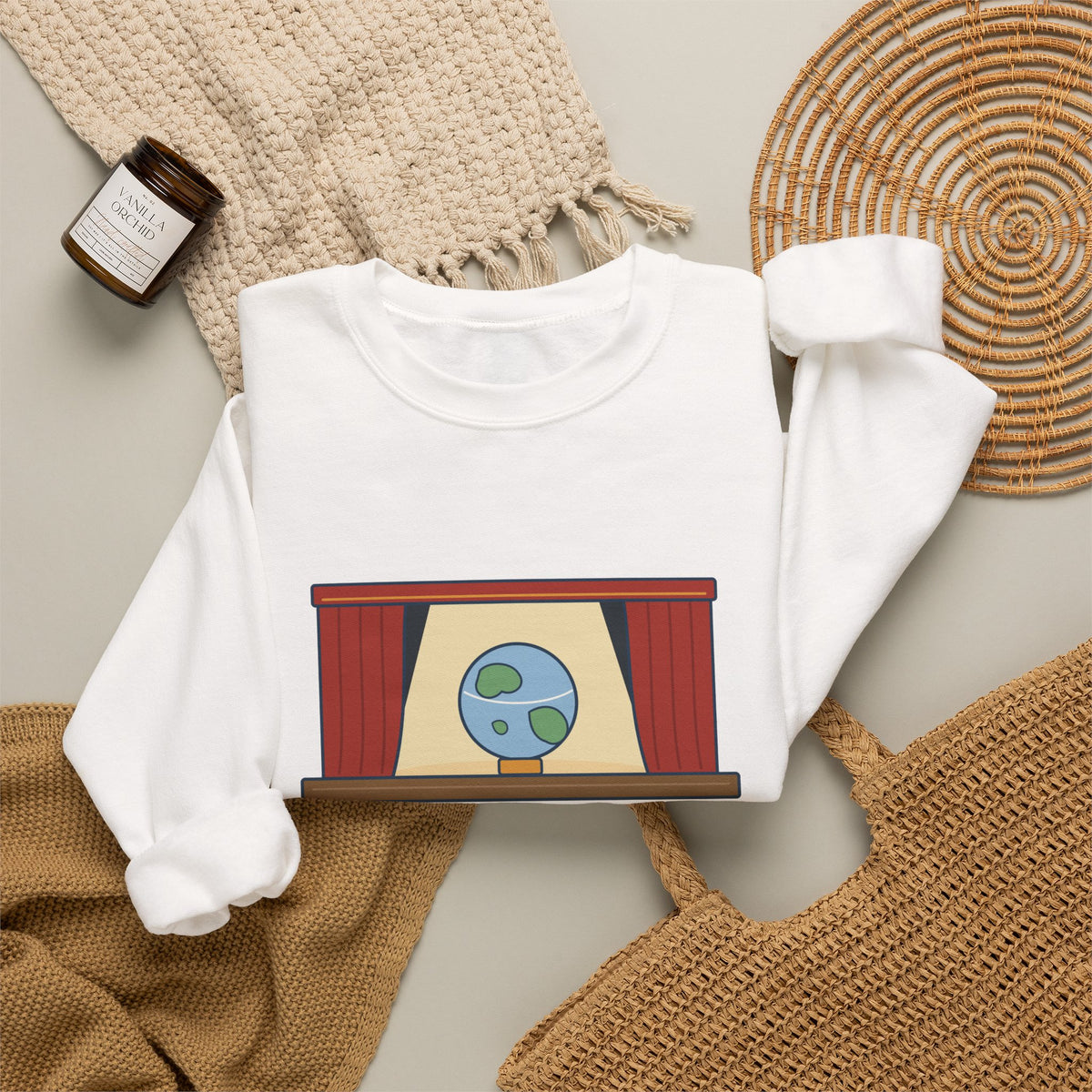 All the World's a Stage Sweatshirt, Theatre Shakespeare Quote Crewneck with Globe on Stage