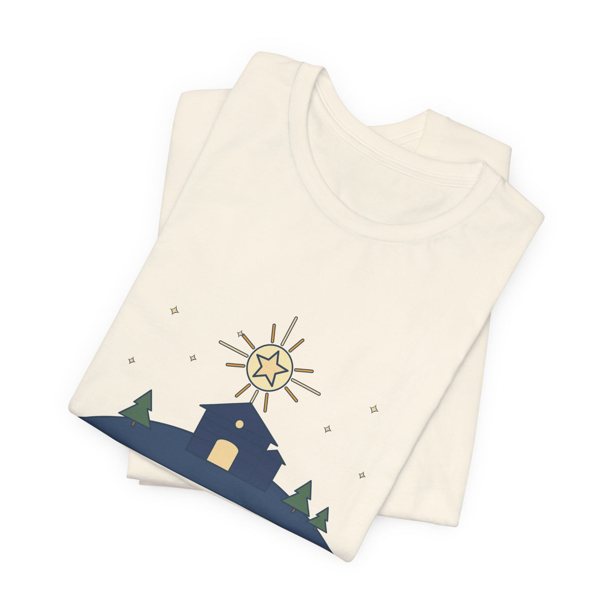 Cappeau Quote T-Shirt, The Stars Are Brightly Shining, Christmas Star over Stable Tee