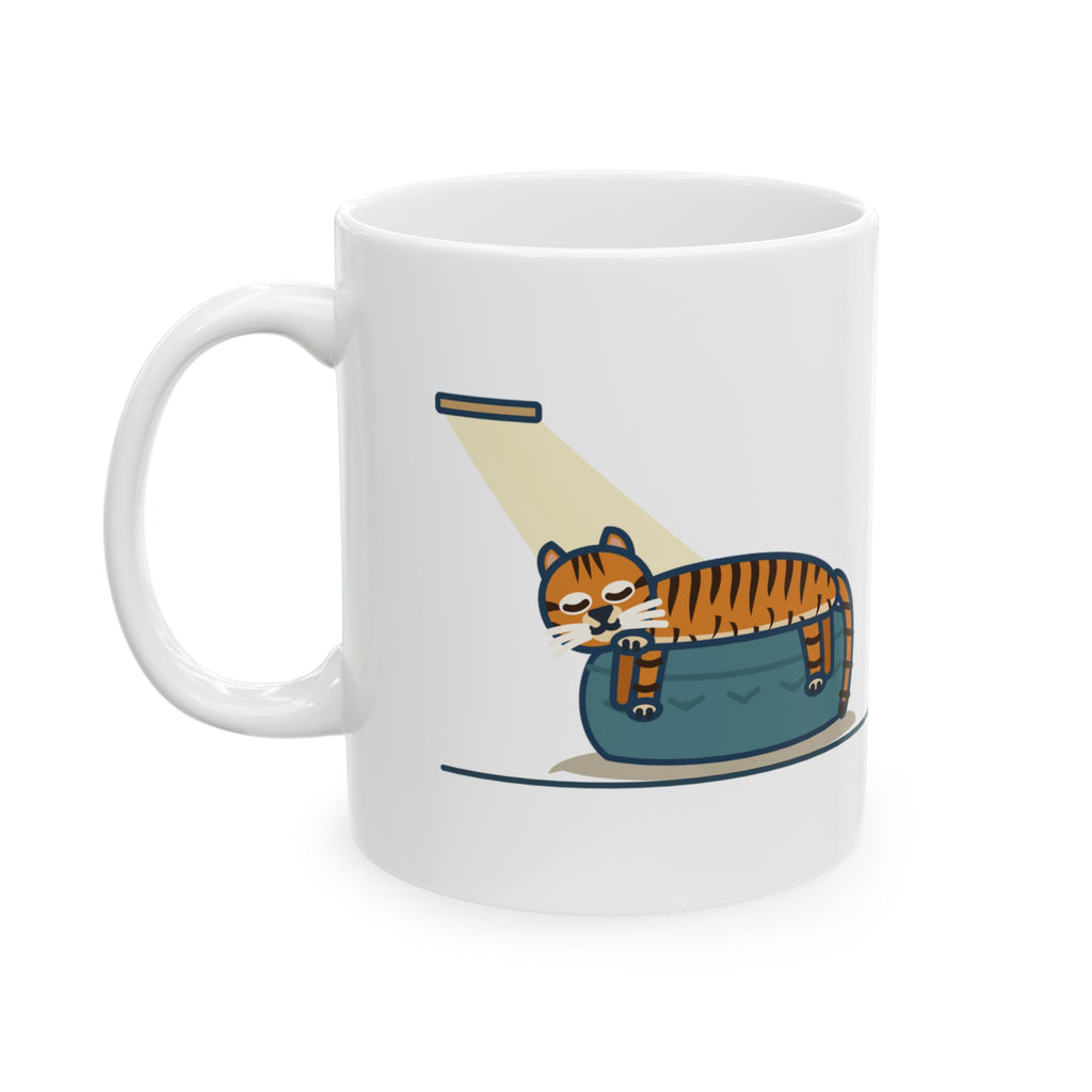 Tiger-Striped Cat Mug - Sprawls Across the Ottoman Like a Tiger on a Sun Rock 11oz Coffee Mug