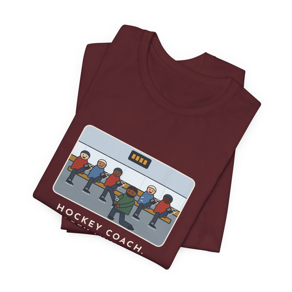 Funny Hockey Coach T-Shirt, Forty Minutes on the Rink, Thirty-Five of Them Tying Skates, Rink Bench Tee