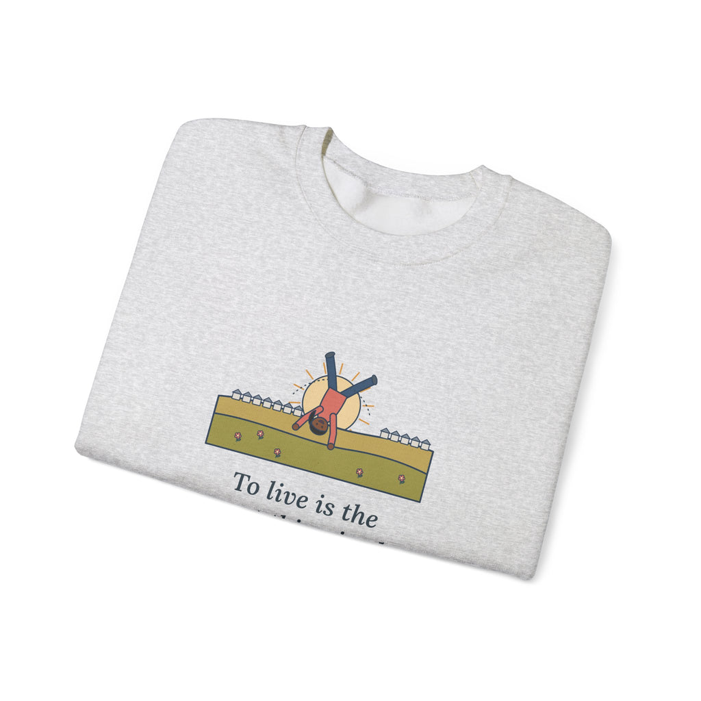 To Live Is the Rarest Thing in the World Sweatshirt, Literary Oscar Wilde Quote Crewneck with Cartwheel Meadow