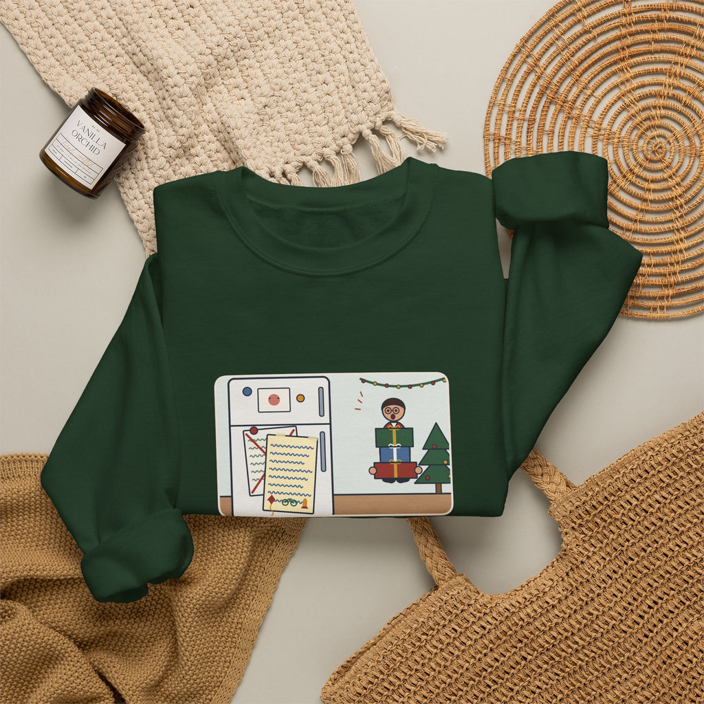 Christmas List Sweatshirt, Kids Wrote One in November, Rewrote It on December 23, Funny Fridge Door Crewneck