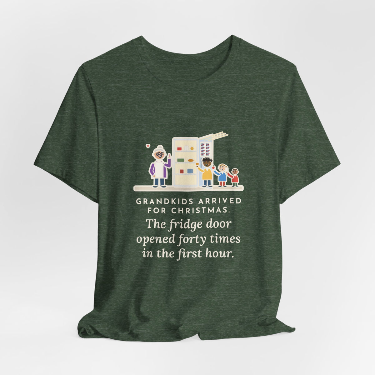 Funny Grandkids at Christmas T-Shirt, Arrived for the Holiday, The Fridge Door Opened Forty Times in the First Hour, Fridge Tally Tee