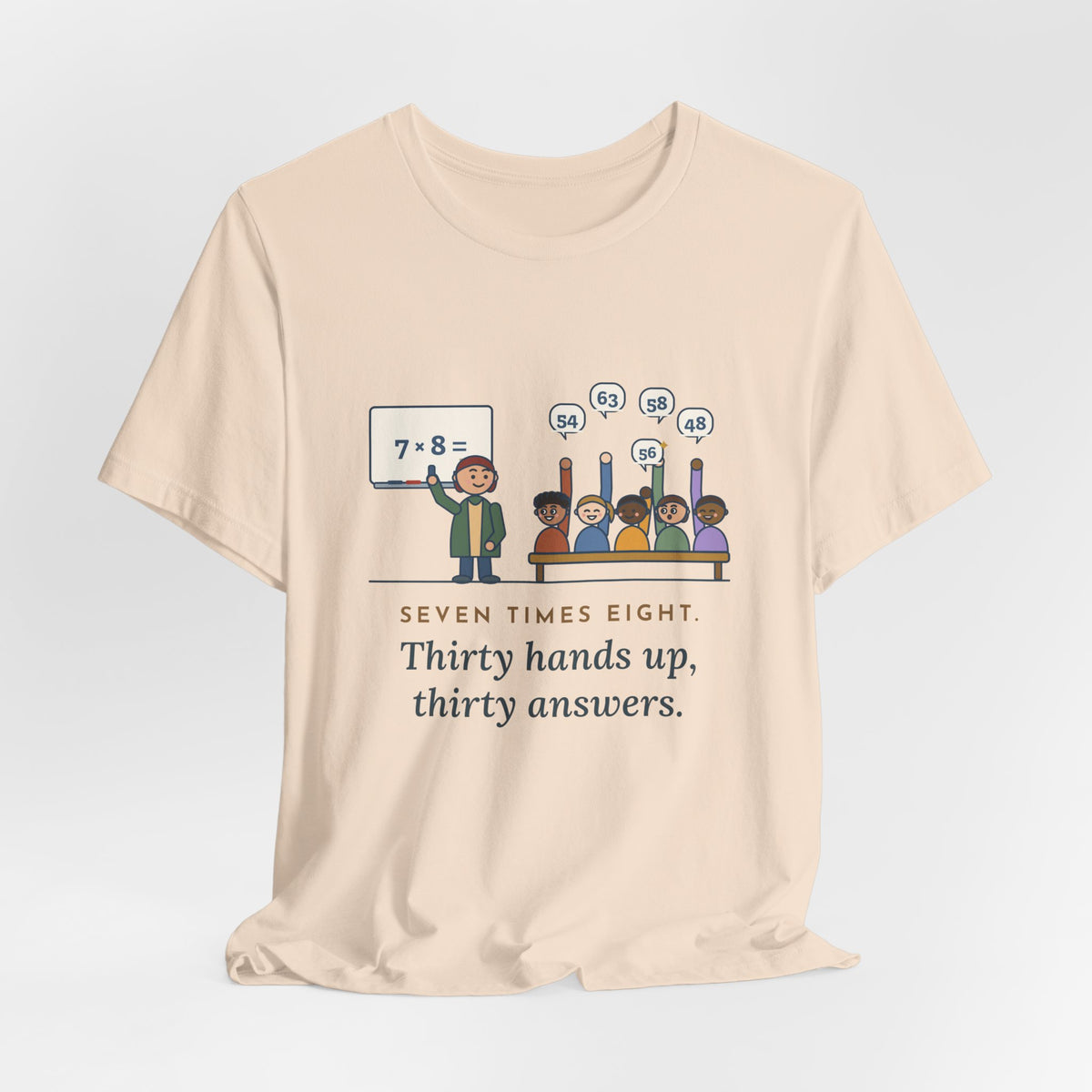 4th Grade Teacher T-Shirt - Seven Times Eight. Thirty Hands Up, Thirty Answers.