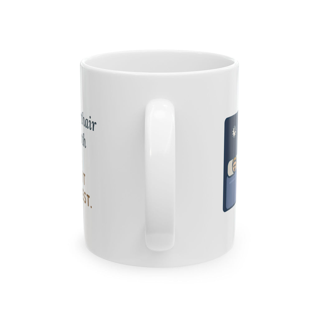 American Shorthair Cat Mug 11oz - Moth on My Chest at 2 a.m. Funny Cat Coffee Mug