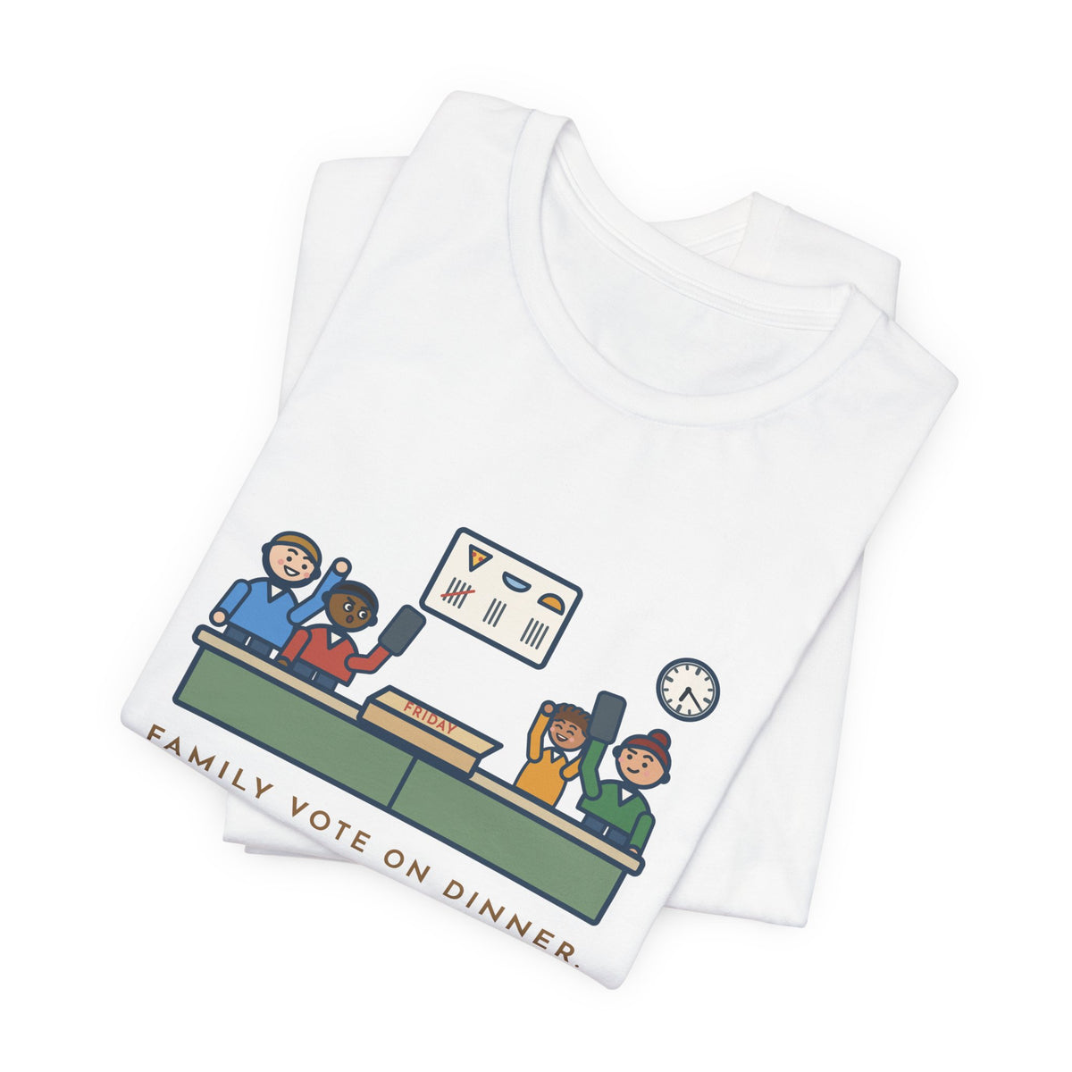Funny Family Dinner T-Shirt, Twenty Minutes of Debate, Same Pizza Place as Last Friday, Kitchen Vote Tee