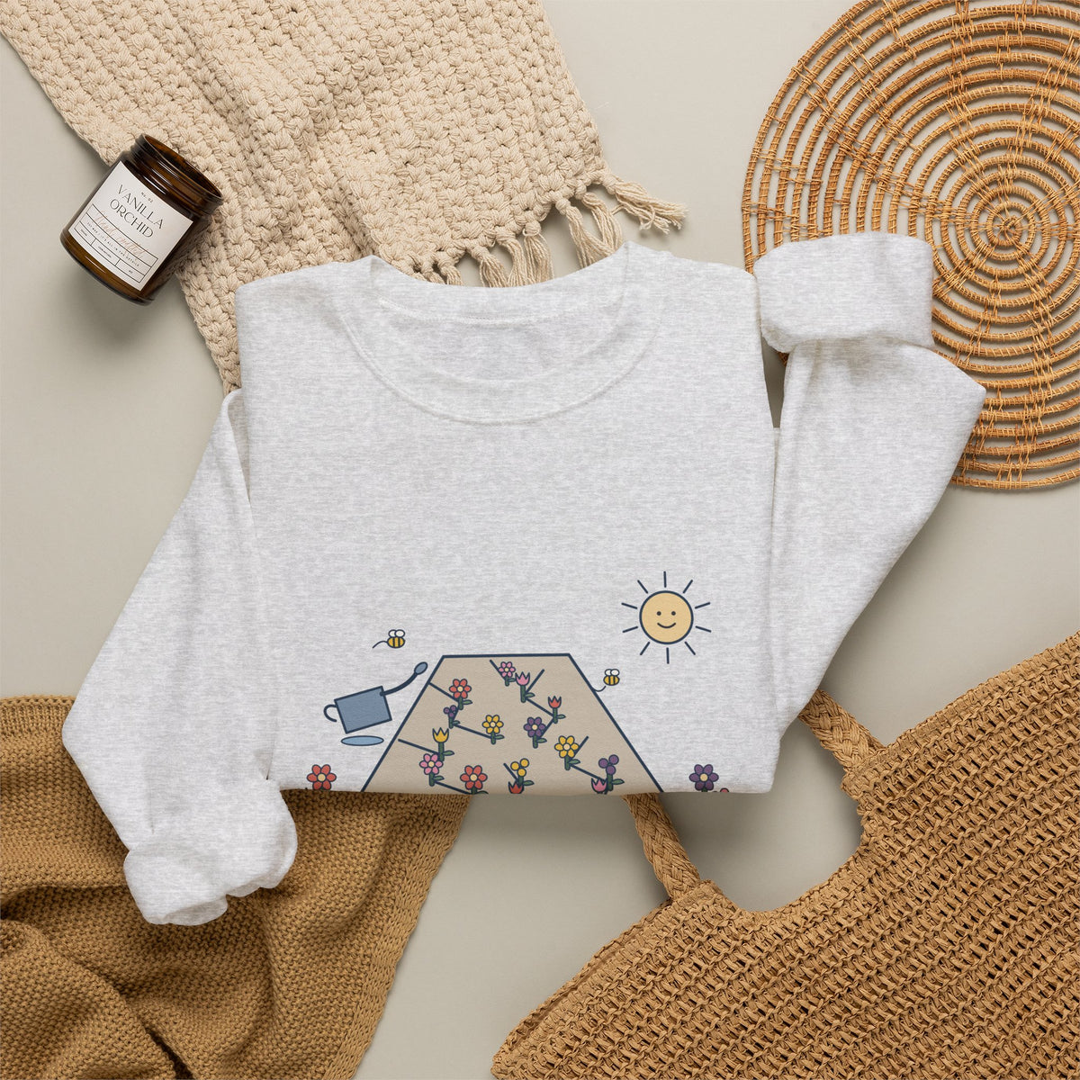 Earth Laughs in Flowers Sweatshirt, Garden Emerson Quote Crewneck with Wildflower Path