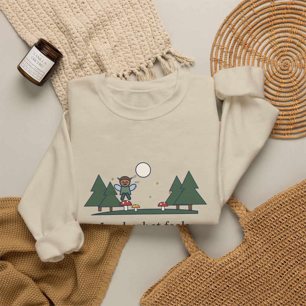 Lord, What Fools These Mortals Be Sweatshirt, Whimsical Shakespeare Humor Quote Crewneck with Mushroom Sprite