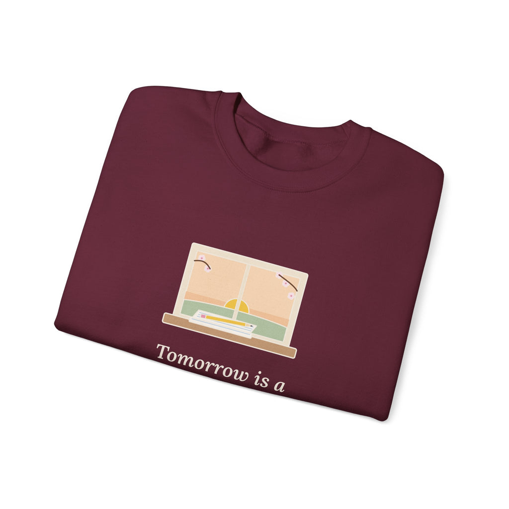 Tomorrow Is a New Day with No Mistakes in It Yet Sweatshirt, Encouragement Montgomery Quote Crewneck with Dawn Windowsill