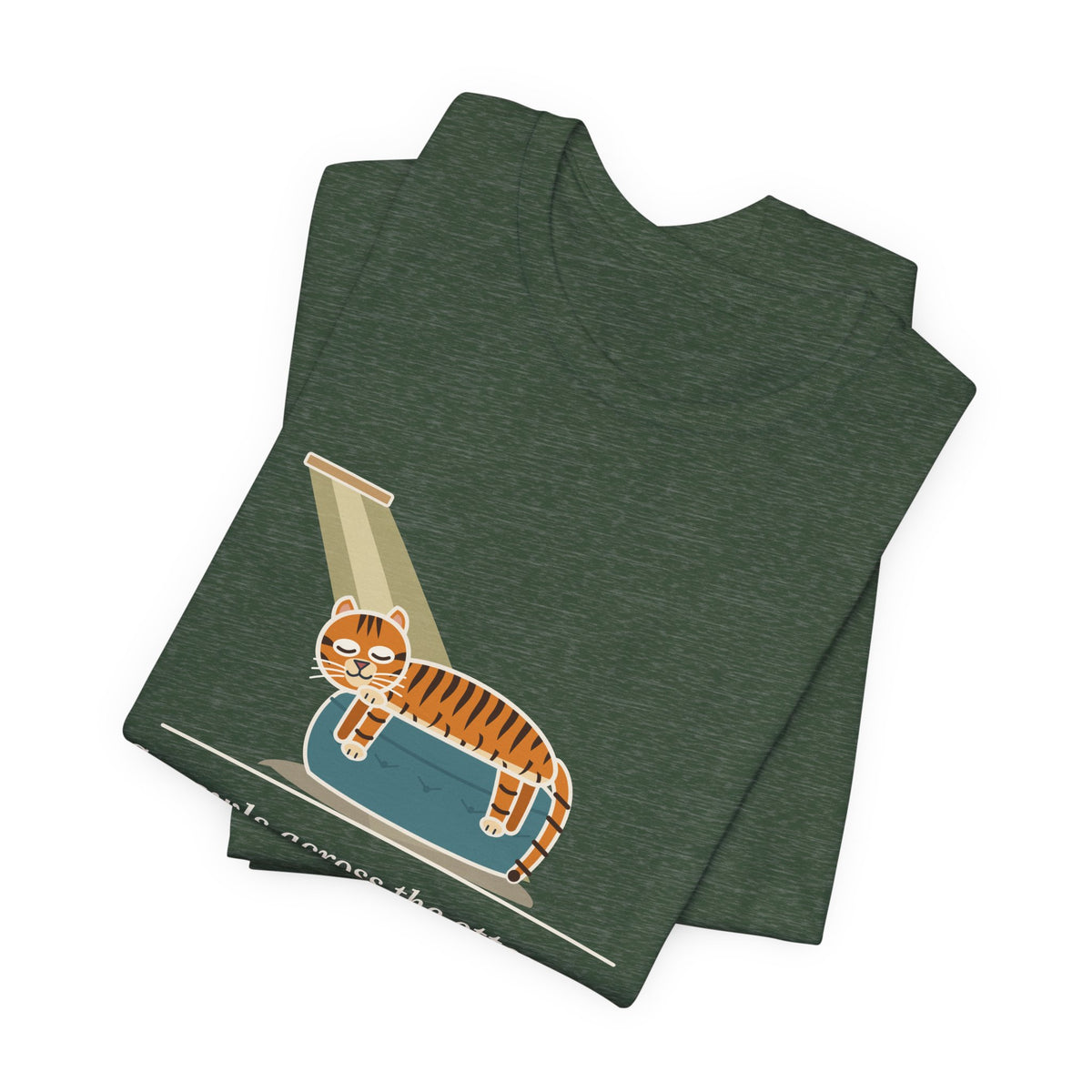 Tiger-Striped Cat T-Shirt - Sprawls Across the Ottoman Like a Tiger on a Sun Rock Striped Cat Tee